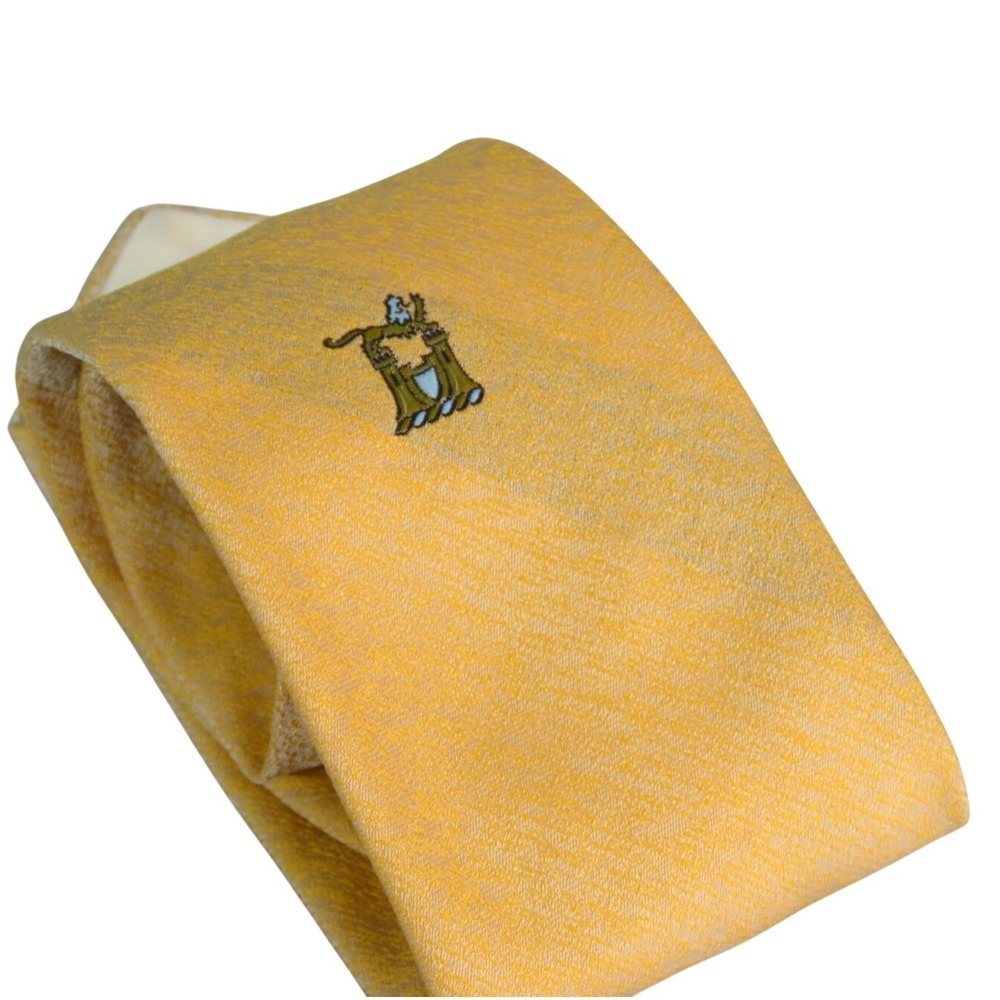 Vintage WEMLON WEMBLEY Textured Polyester MEN'S NECK TIE Yellow CASTLE LION? 50"
